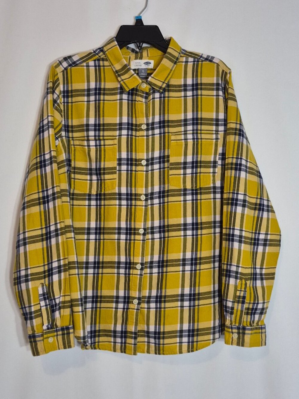 OLD NAVY Classic Yellow & Blue Plaid Flannel Long Sleeve Shirt; Size XL